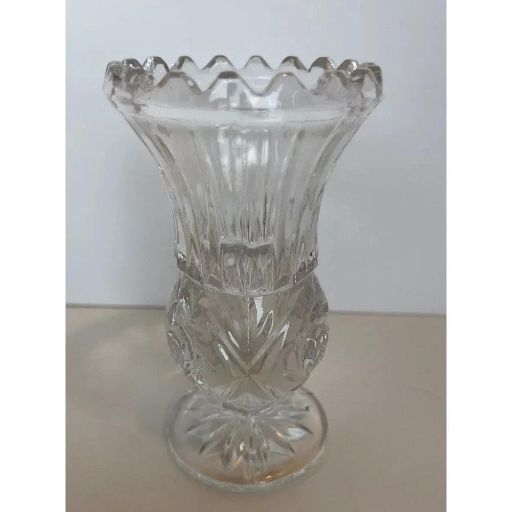 Crystal Clear Industries Pinwheel Pressed Glass Bud Vase W Pedestal Base 4
